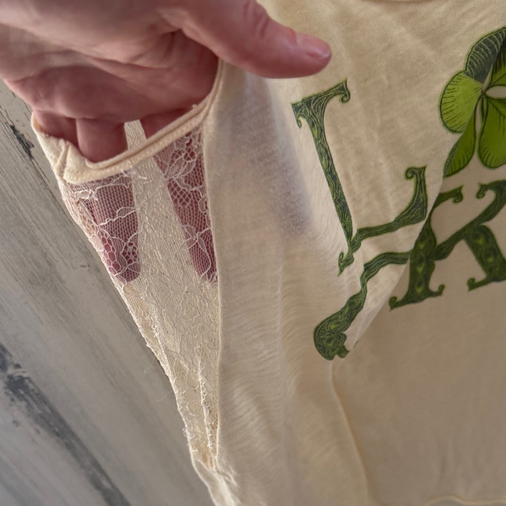 Others Follow Cream Tank Top with Green Clover Lace on sides and back. Worn once - Picture 5 of 5